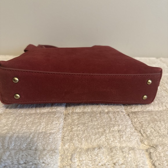 NWT Red Suede Leather Small Shoulder Bag Casual Career Basic Essential Chic - Picture 12 of 13